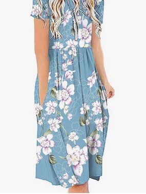 DB Moon Blue Floral Dress with Pink Blossoms and pockets